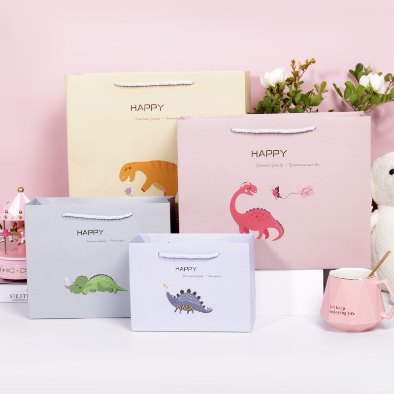 

Paper Bag Anak Souvenir Kantong Kertas Aesthetic Kartun Lucu Dino Hewan Animal Pink Kuning Ungu