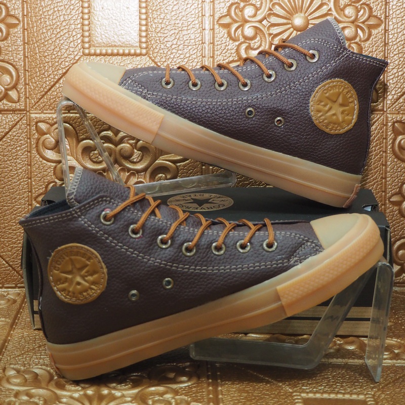 SEPATU SNEAKERS PRIA HIGH BAHAN KULIT SINTETIS COKLAT TUA