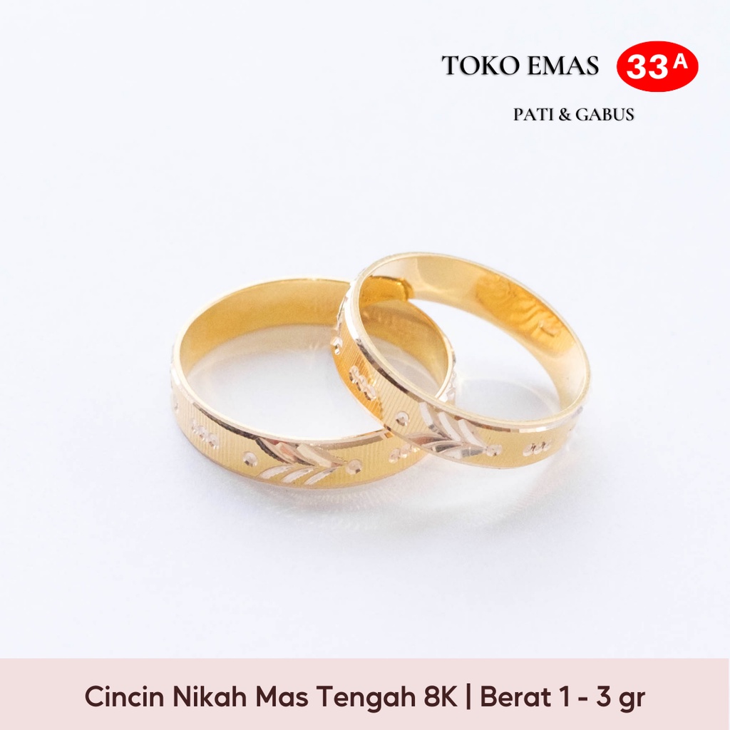 Toko Emas 33A - Cincin Kawin Emas Tengah Polos Sersan Ulir Gold 8k Asli Cincin Nikah Couple