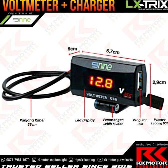 voltmeter digital mini waterproof plus usb charger motor mobil