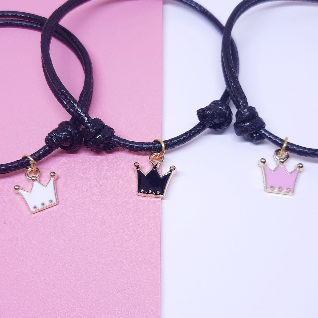 Gelang Couple Aesthetic Korea Pasangan Bestie Pacar Persahabatan Tali Korea Hitam Simple Lucu Murah Liontin Mahkota