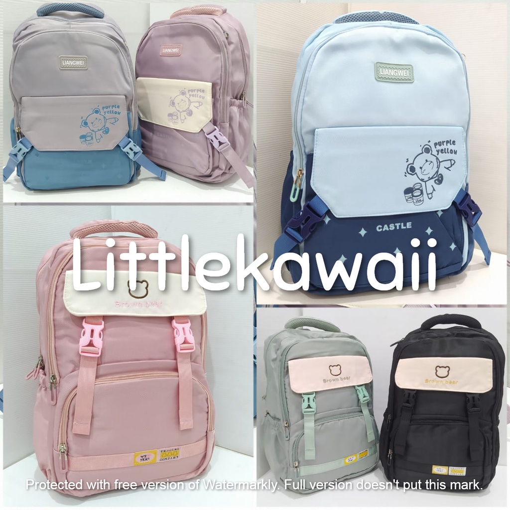 LK/Tas Ransel laptop Backpack Parasut Sekolah Fashion Korean Style Anak Remaja Gesper Bear Liang Wei Import