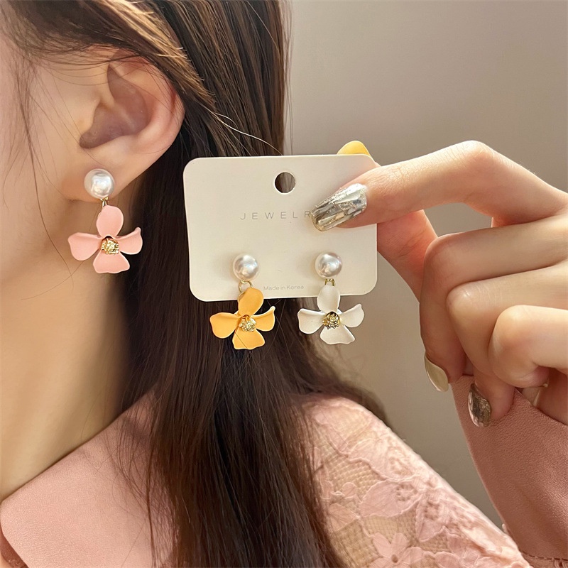 Anting Wanita Model Bunga Pearl Warna Warni Gaya Korea