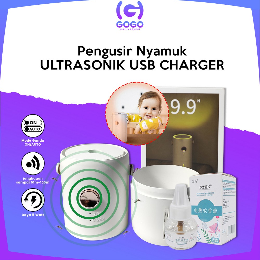 GOGO-C508 Pengusir Nyamuk Ultrasonik USB Charger / Pembasmi Nyamuk Elektrik Serbaguna / Mosquito Killer Portable