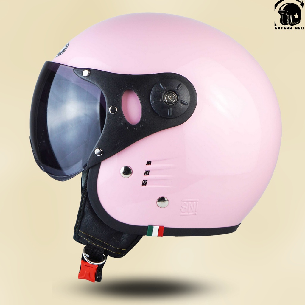 Helm Bogo Retro Pilot Ori Pria Wanita Hijab Dewasa Warna Terkini SNI