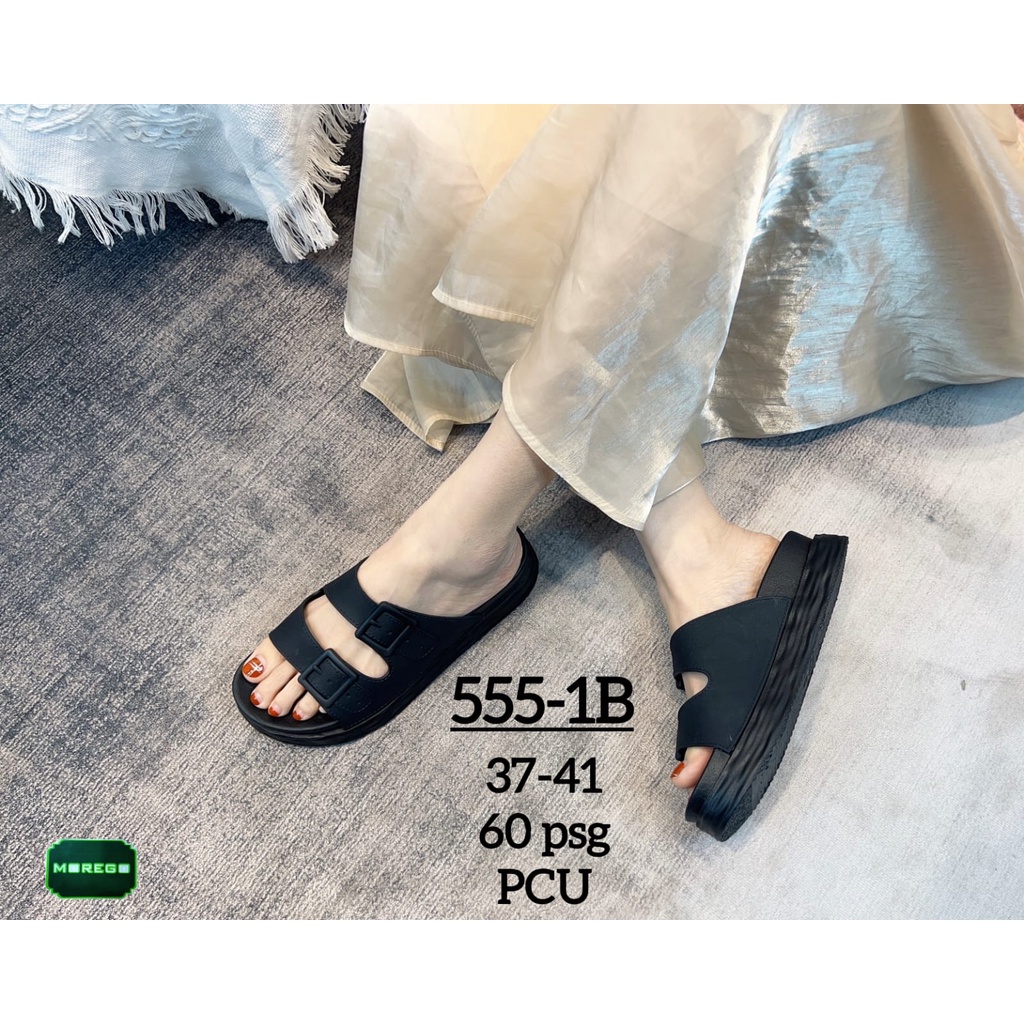 Sandal Selop Belt 2 Hitam Elegan Wanita Super Empuk