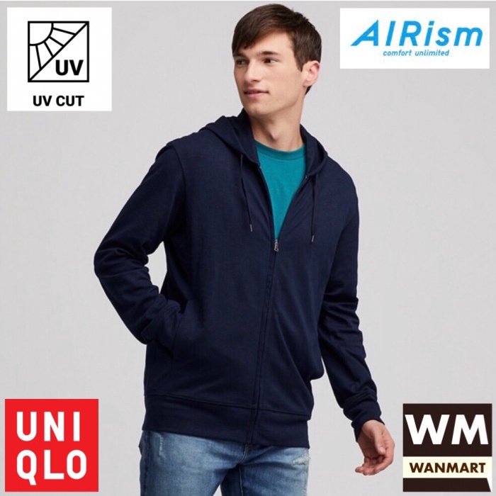 UNIQLO AIRism Jacket Men Jaket Pria UV CUT Hoodie Retsleting Navy