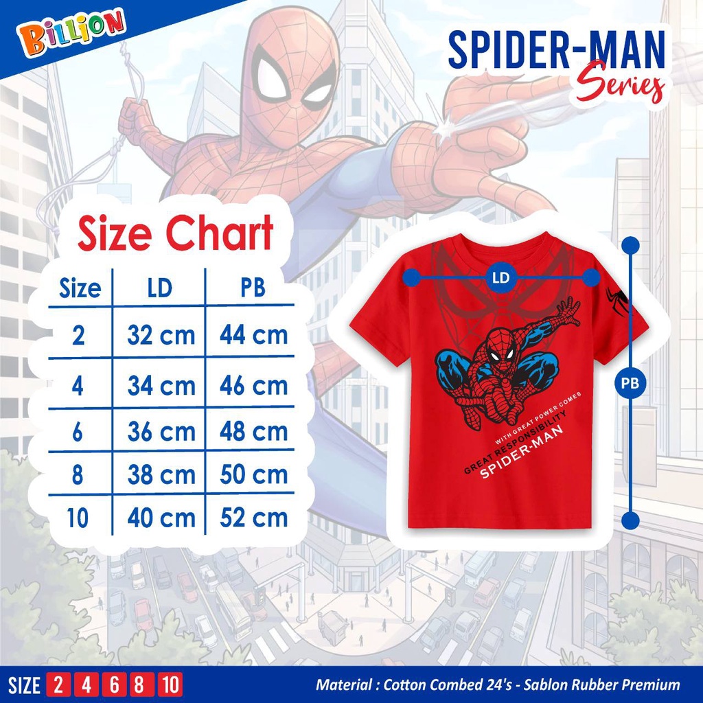 Kaos anak cowok Tshirt spiderman series by Billion