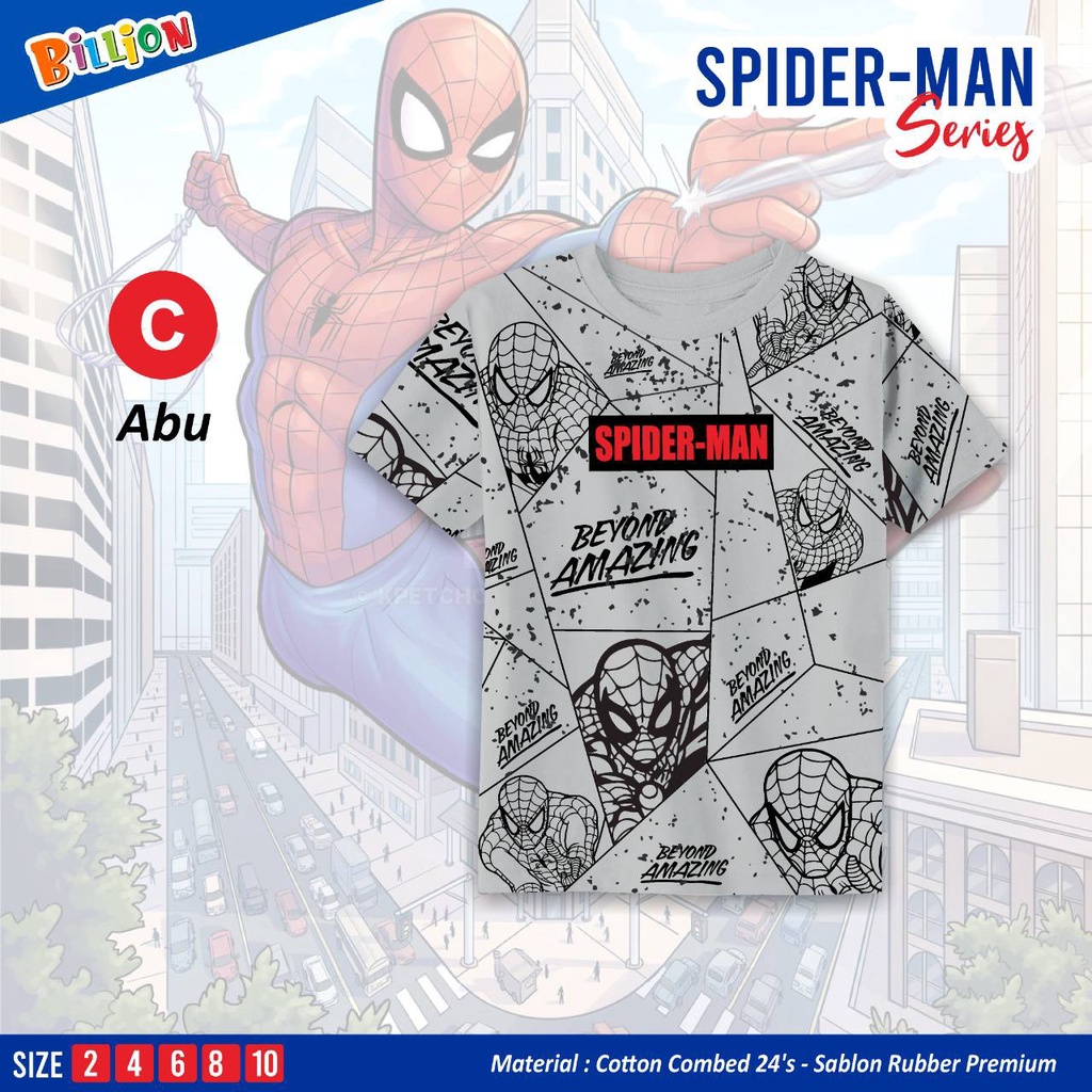 Kaos anak cowok Tshirt spiderman series by Billion