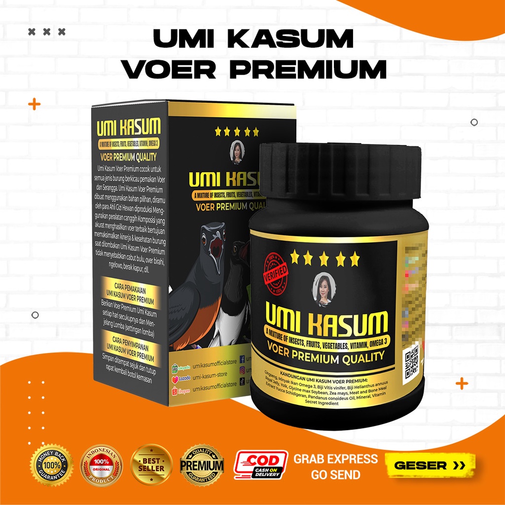 Voer Pakan Burung Umi Kasum Premium Original 250gr | Pur Pakan Segala Jenis Burung Murai Batu Anis Kacer Cipoh Jalak Branjangan Penggacor Burung Premium Limited Edition