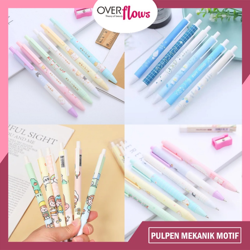 OVERFLOWS.ID Pulpen Mekanik Karakter Girl Actyvity Pen Cute Pena Lucu Kartun Tinta Hitam