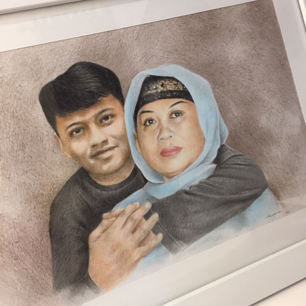 KADO LUKIS WAJAH | LUKISAN PENSIL REALIS 2 WAJAH A4 WARNA | HANDMADE