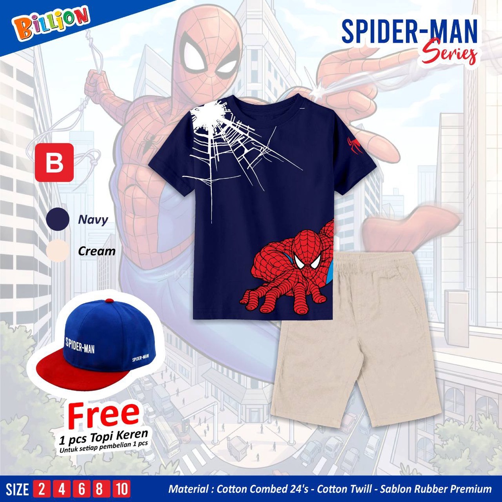 Setelan Short Pant Spideman series by Billion