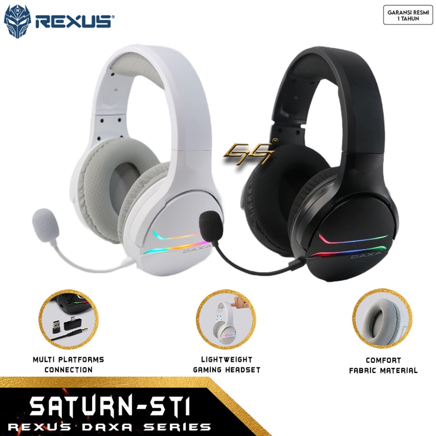 Headset Gaming Wireless Rexus DAXA Saturn ST1 ST-1 RGB Bluetooth Gaming Headset