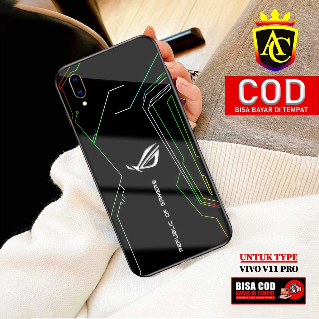 Case Vivo V11 Pro - Aneka Case - [ ROG ] Softcase Glass - Hardcase Glossy - Fashion Case hp Vivo V11