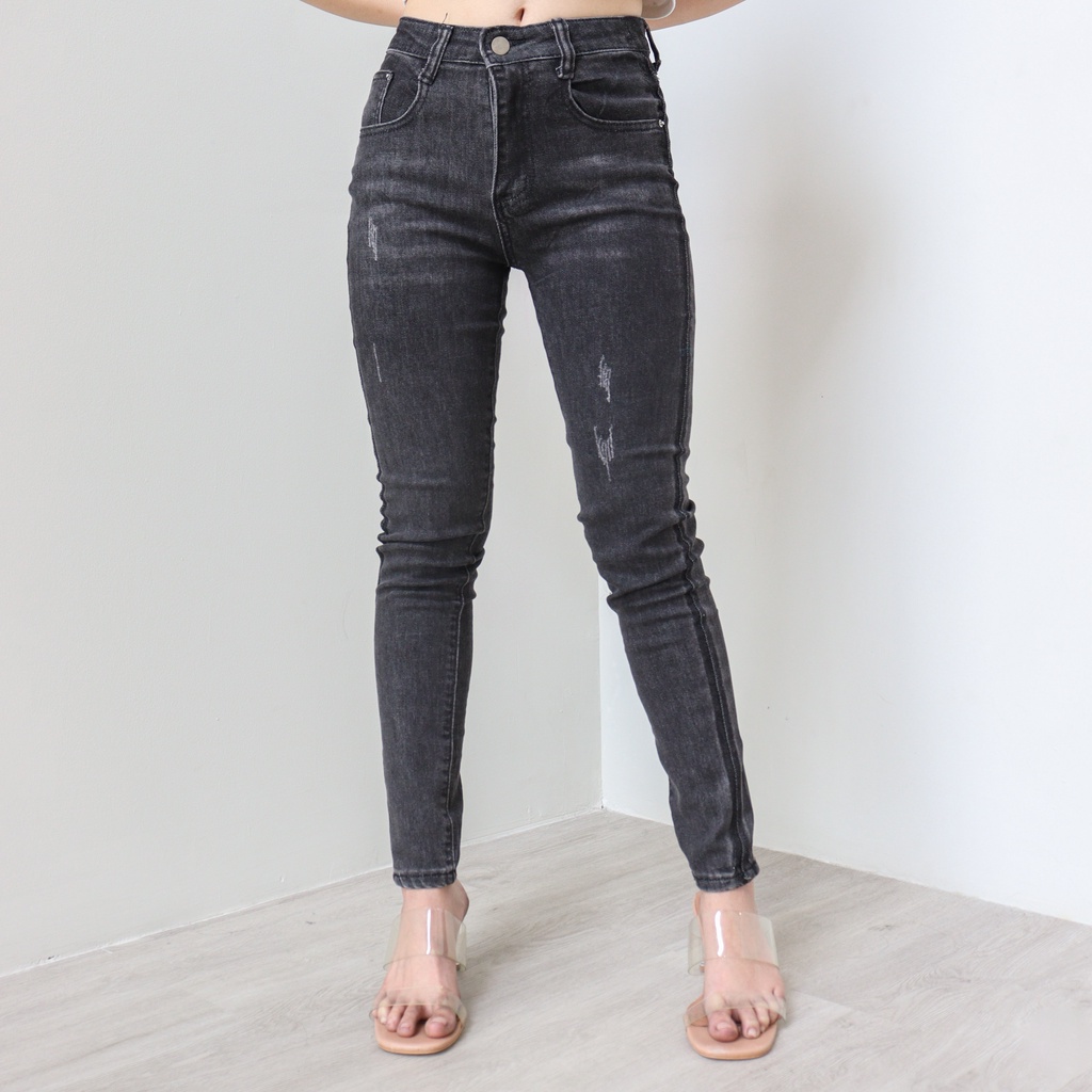 DEMORIN - Celana Jeans Wanita Two Tone Skinny Stretch Midwaist Kekinian - X55 IRRA