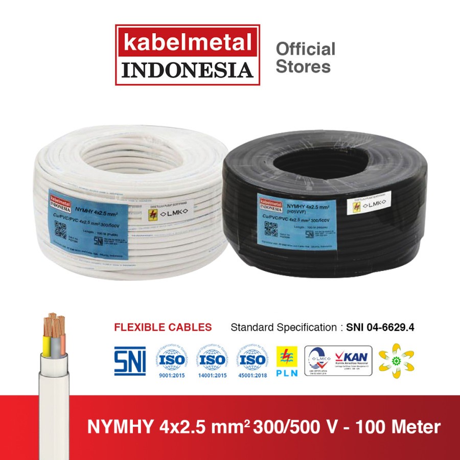Kabelmetal Indonesia - Kabel NYMHY 4x2.5 mm 100 Meter Serabut Tembaga KMI SNI