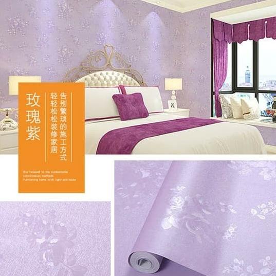 Wallpaper Sticker Dinding Warna Ungu Motif Batik bunga