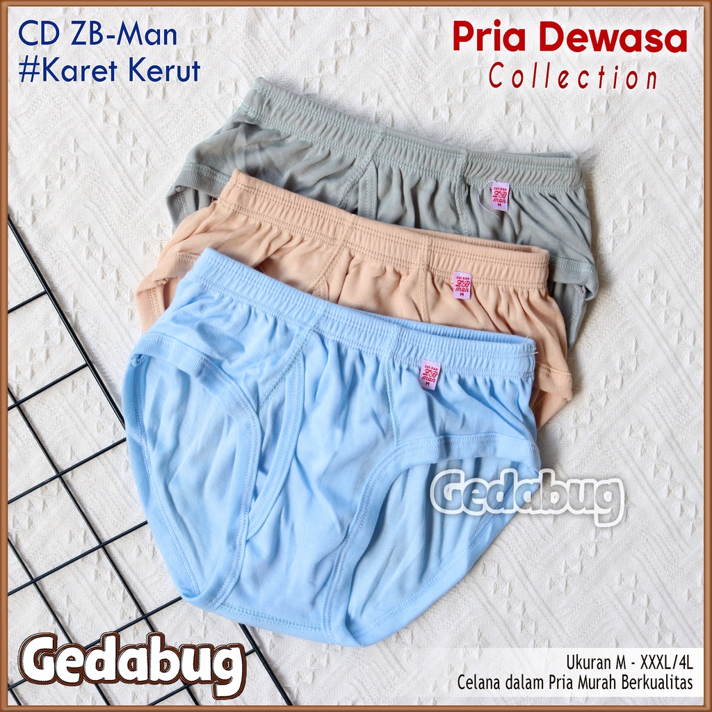 3 Pcs - CD Pria Bassic ZB-Man Karet Kerut | Celana dalam pria dewasa murah berualitas | Gedabug