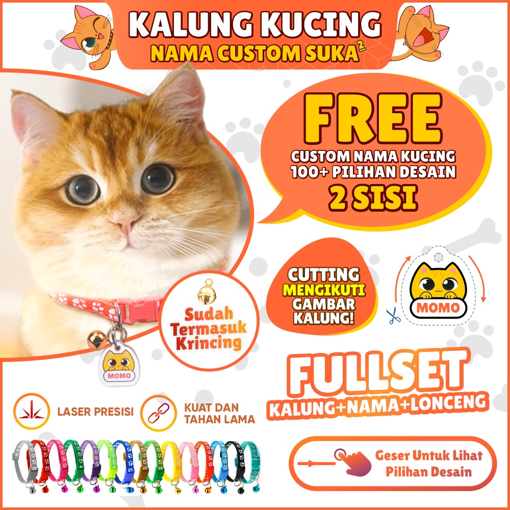 KALUNG KUCING NAMA CUSTOM Liontin Lucu Lonceng Murah Aksesoris Akrilik Ukuran Kitten Adult Aesthetic