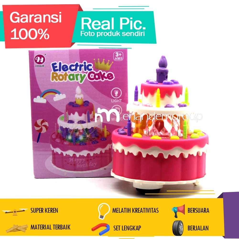 Mainan Anak Kue Ulang Tahun Benyanyi Lampu LED Super Imut Berjalan