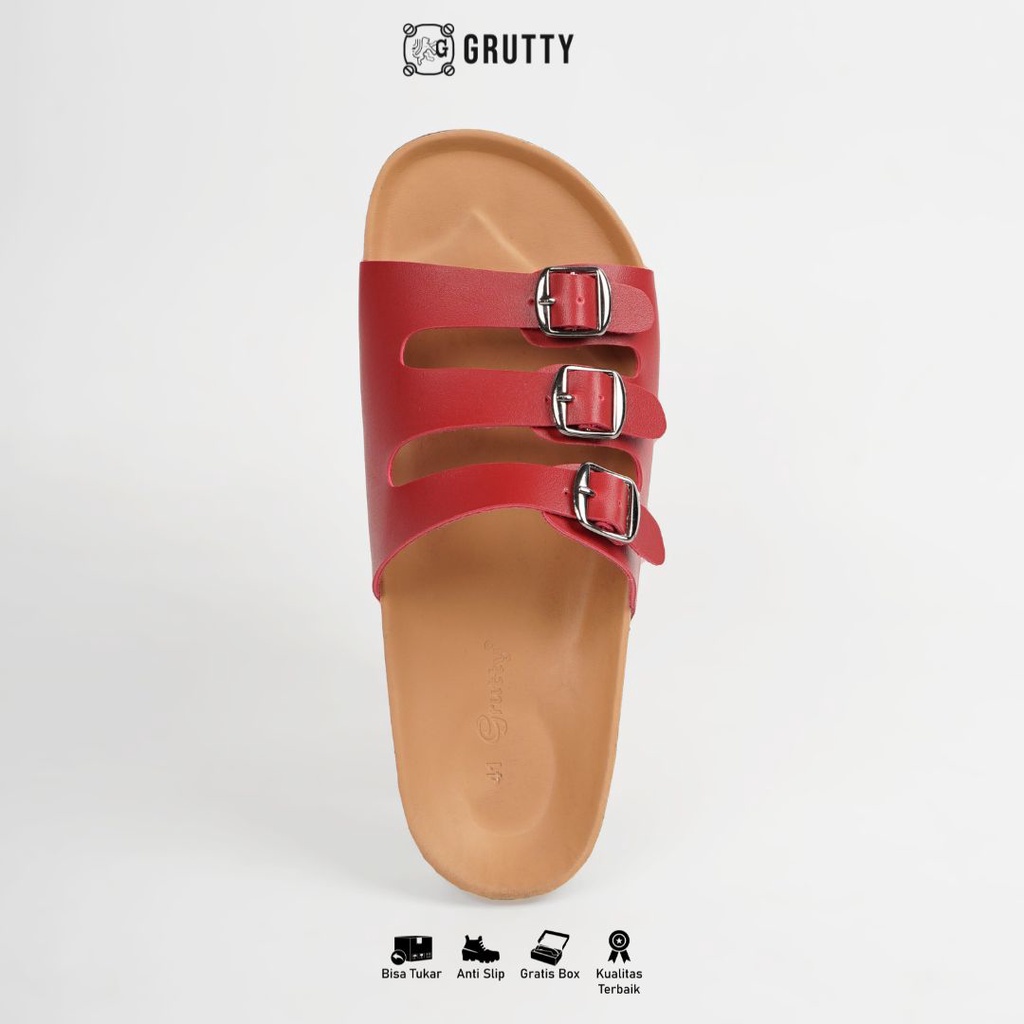 GRUTTY Flat Sandal Wanita Marun Sendal Kekinian Super Comfy