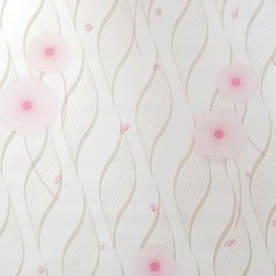 walpaper stiker dinding putih motif bunga kapas pink