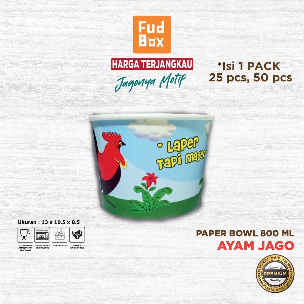 JUALAN LARIS  Paper Rice Bowl 800 ml | Paper Bowl Mangkok Kertas 800 ml Motif Kekinian Ayam Jago Bir