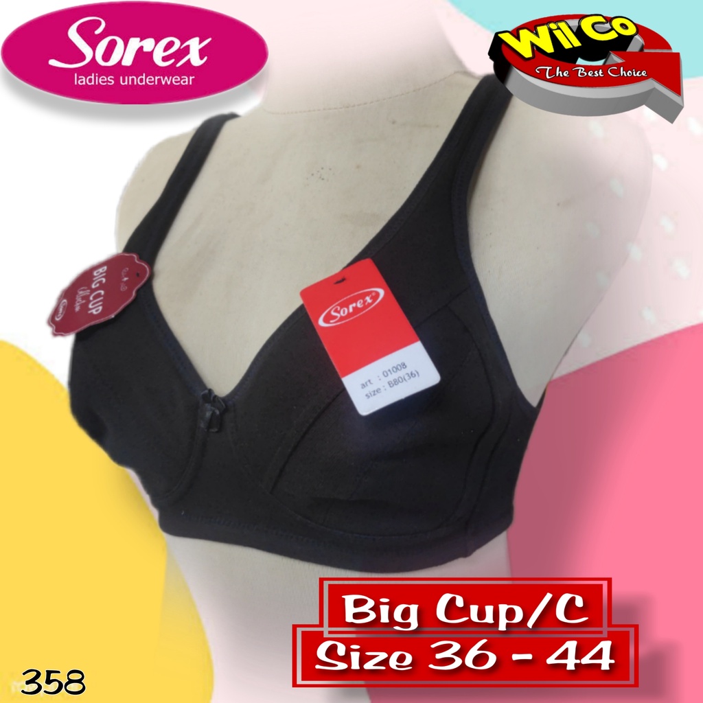 K358 - BRA/BH WANITA SOREX BRA BUSA TIPIS TANPA KAWAT  CUP-D BESAR 36 - 44 TIGA PENGAIT