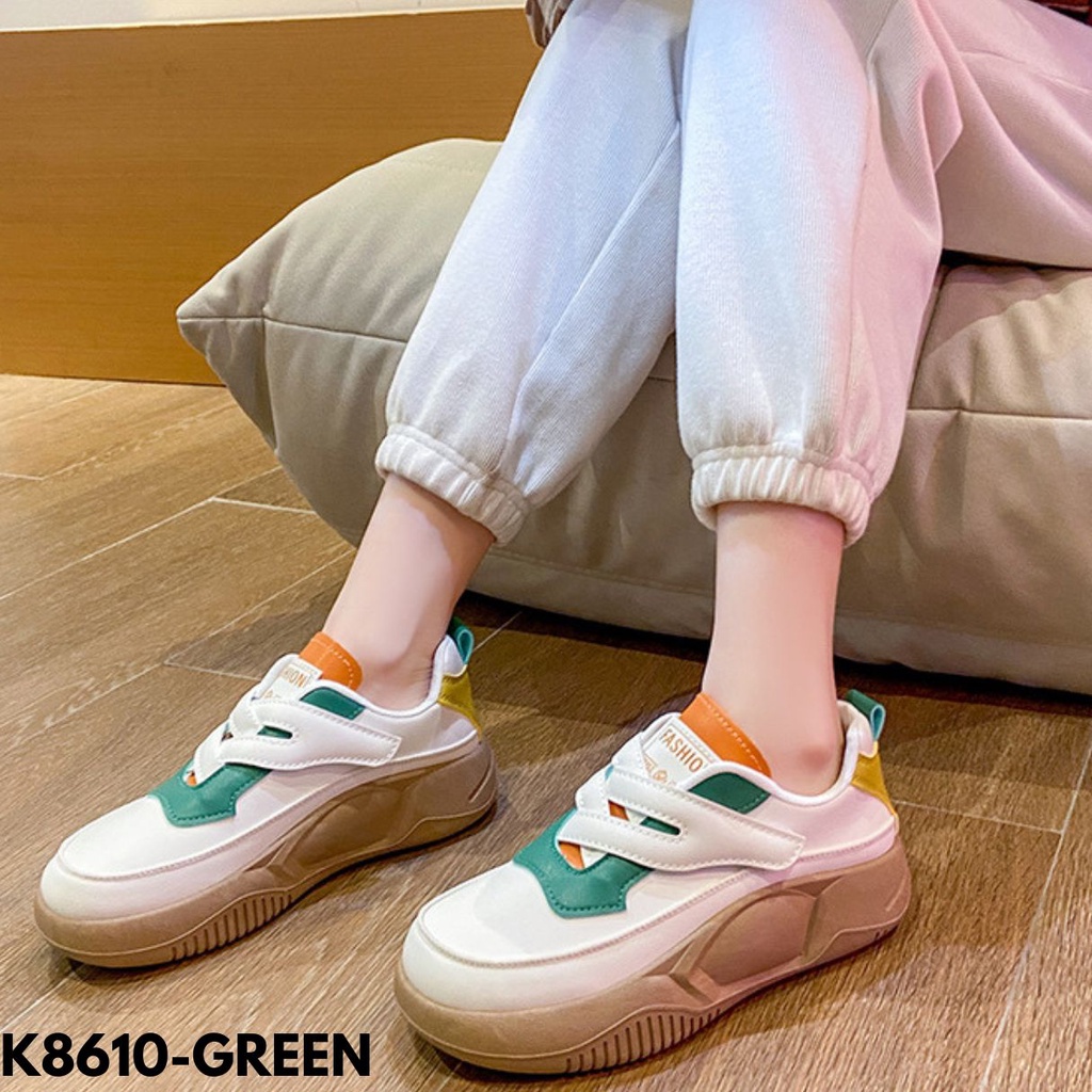 SEPATU SNEAKERS WANITA GAYA TERBARU KEKINIAN MINIMALIS CANTIK BAHAN PU IMPORT K8610