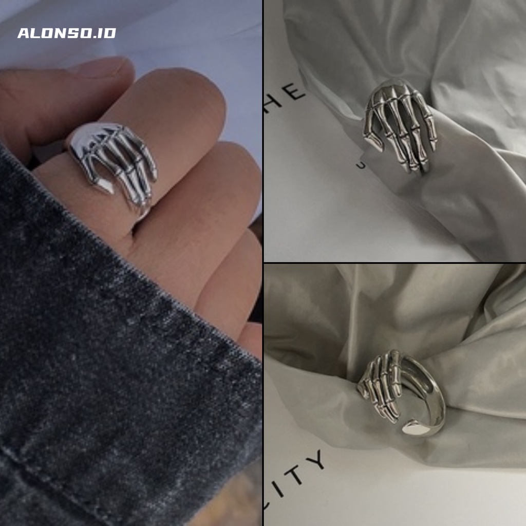 Cincin Model Terbuka Desain Cakar Lima Jari Warna Silver Gaya Retro