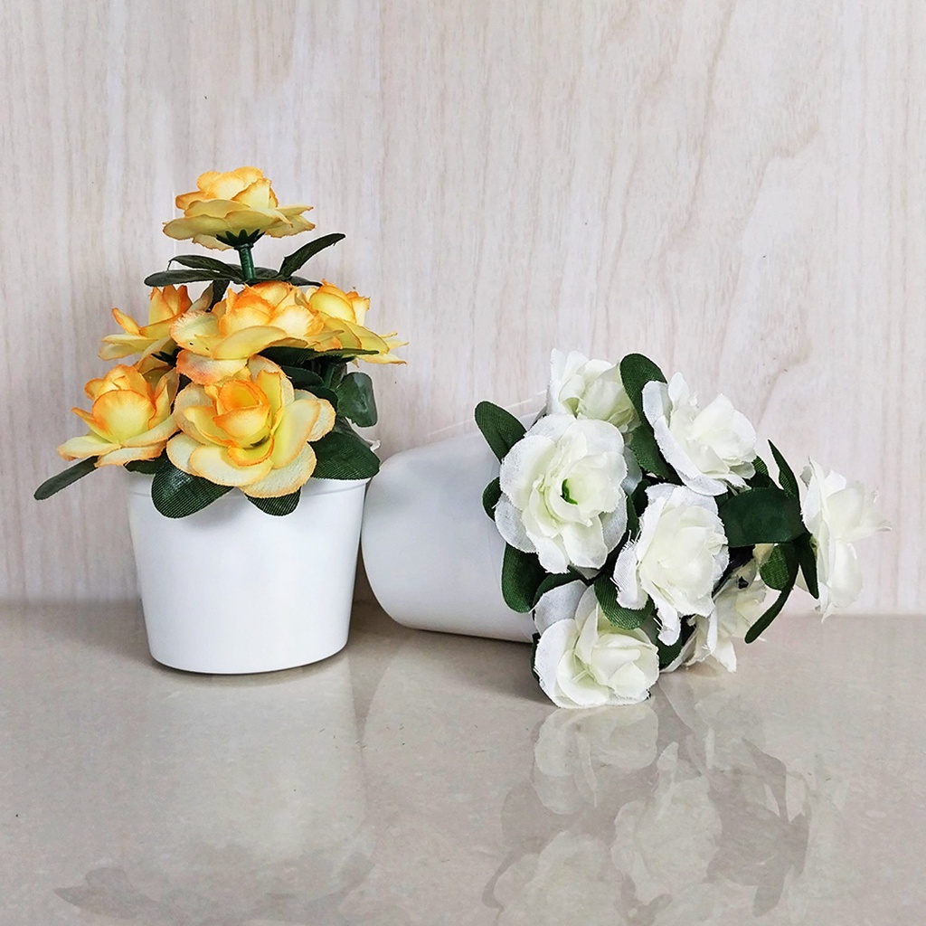 Pot Bunga Mawar Hias Plastik Mini Artifical Flower Decoration Import Tanaman Hias Palsu Cantik PBP107