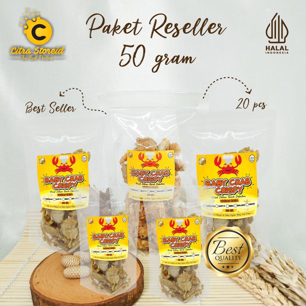 

PAKET RESELLER BABY CRAB 50GR CRISPY CEMILAN HOMEMADE MURAH KEKINIAN ENAK SEHAT MAKANAN RINGAN HALAL TANPA MINYAK TANPA CAPIT ISI 20 PCS