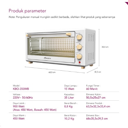 Oven listrik Kirin Kbo-350WB 35 Liter