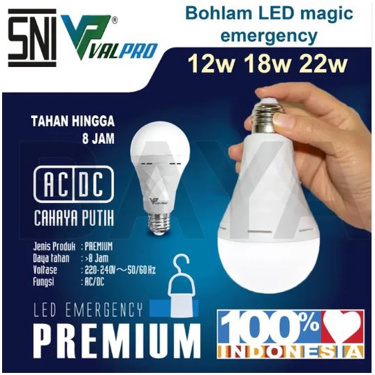 VALPRO Lampu Led Bohlam Bulb Emergency Magic Cas Charge Sentuh SNI AC DC 12 Watt