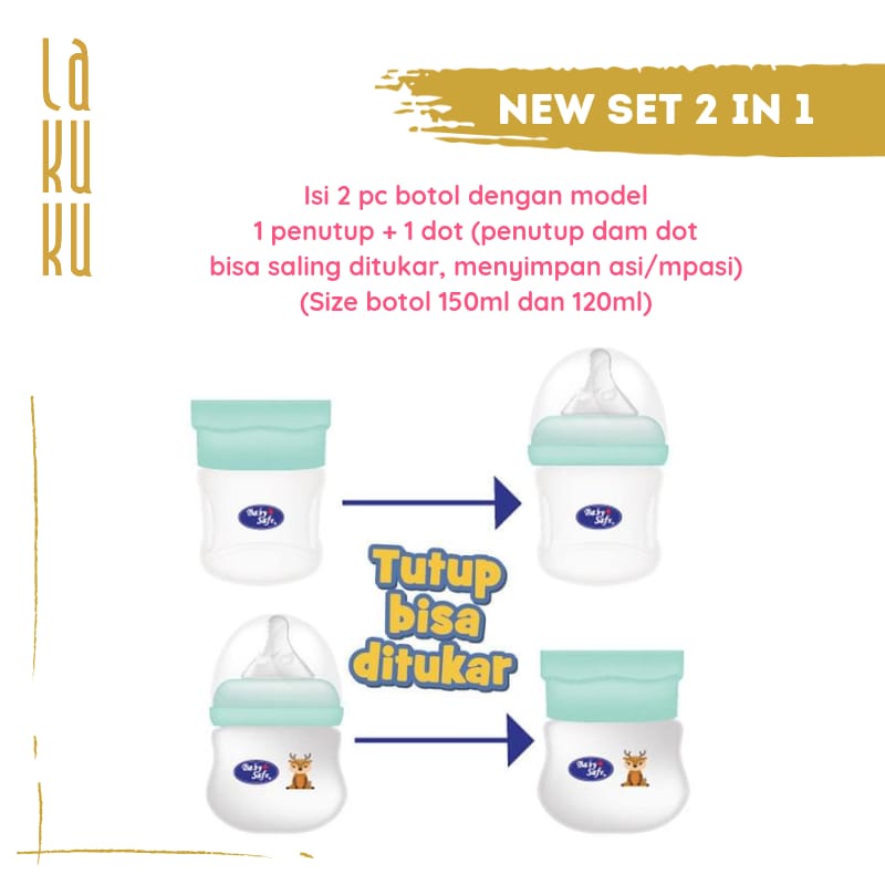 Lakuku - Botol Susu Wide Neck Dot Milk Bottle Baby Safe 125ml 250ml WN WNS 3 stage