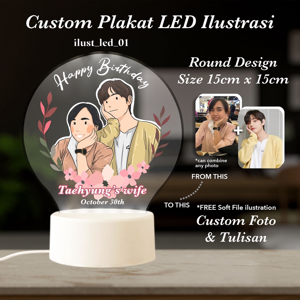 Custom Plakat Akrilik Lampu Tidur Led Desain Ilustrasi / Custom Foto Desain Edit ilustrasi