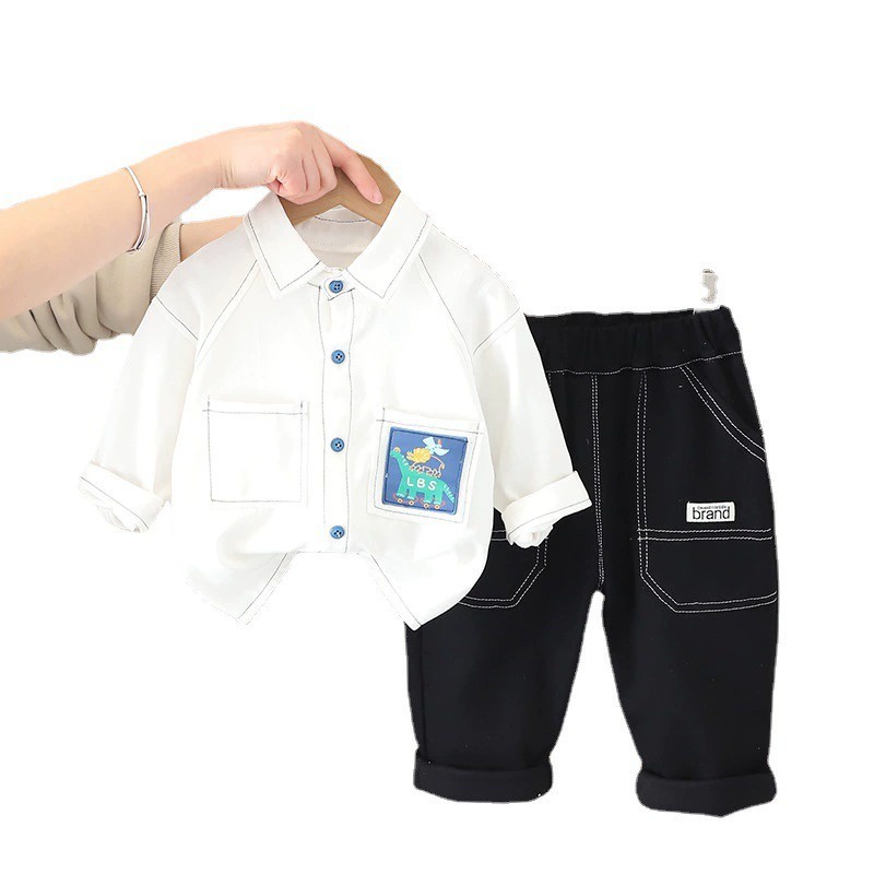 Baju Setelan anak laki-laki lengan panjang PUTIH LBS usia 6 bulan - 5 tahun / pakaian baby keren impor