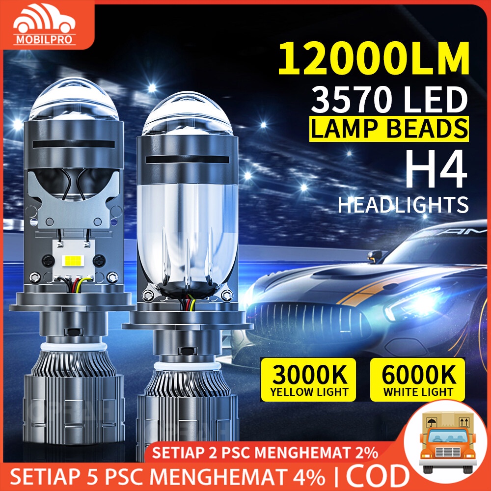 Lampu Sorot Tinggi Sepeda Motor Lampu Depan Mobil LED H4 9003 Lensa Mini Lampu Otomatis 80W 24000LM LED Lensa Proyektor Ganda Otomotif Motor 12V 24V Kuning Sinar Rendah Putih