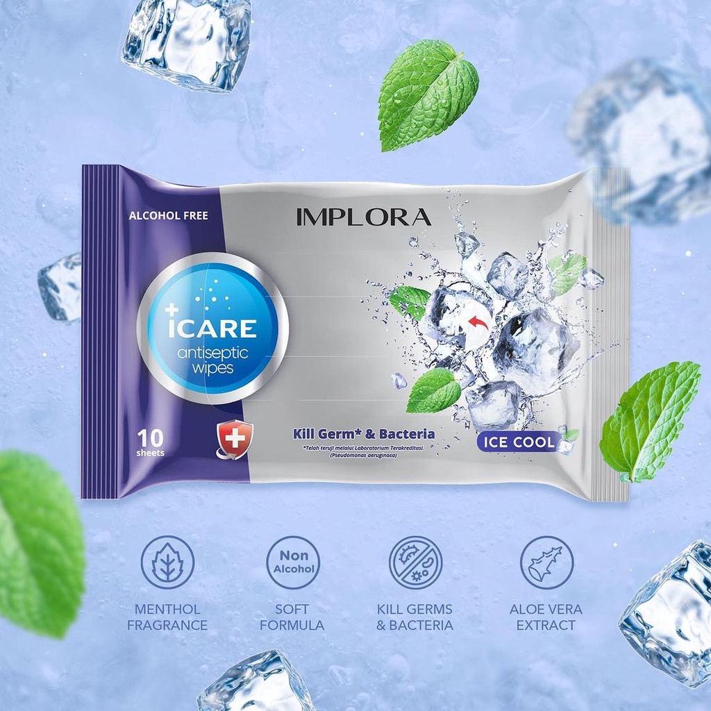 IMPLORA Antiseptic Wipes Ice Cool Free Alcohol