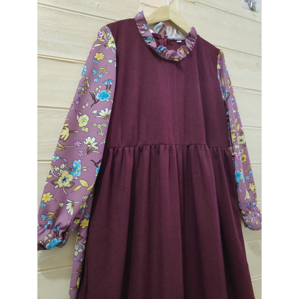 MOMOGI- GAMIS ANAK PEREMPUAN FLORAL ADELLE / GAMIS MAXI KNIT BUNGA / Usia 5-13thn