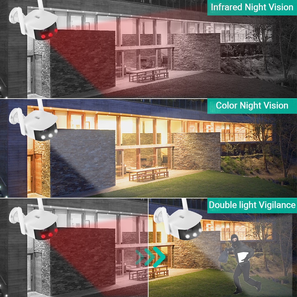 Hamrol 8MP 4K Dual Lens Wide Angle 180° Wifi IP Camera Outdoor Full Color Night Vision Ai Human Detect CCTV Security Camera