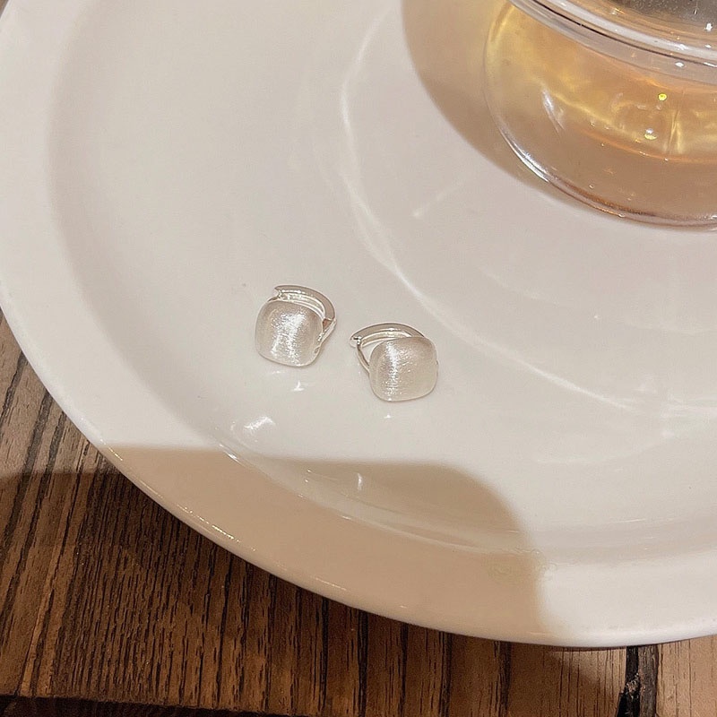 Frosted Brushed Square Earrings Untuk Wanita925 Perak Jarum Ear studs Earring
