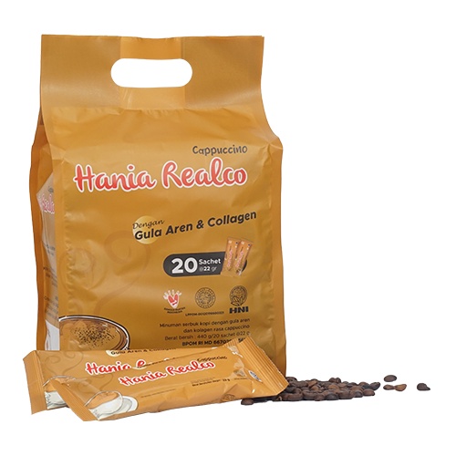 Hania Realco Cappuccino Kopi gula aren dan kolagen isi 20 sachet