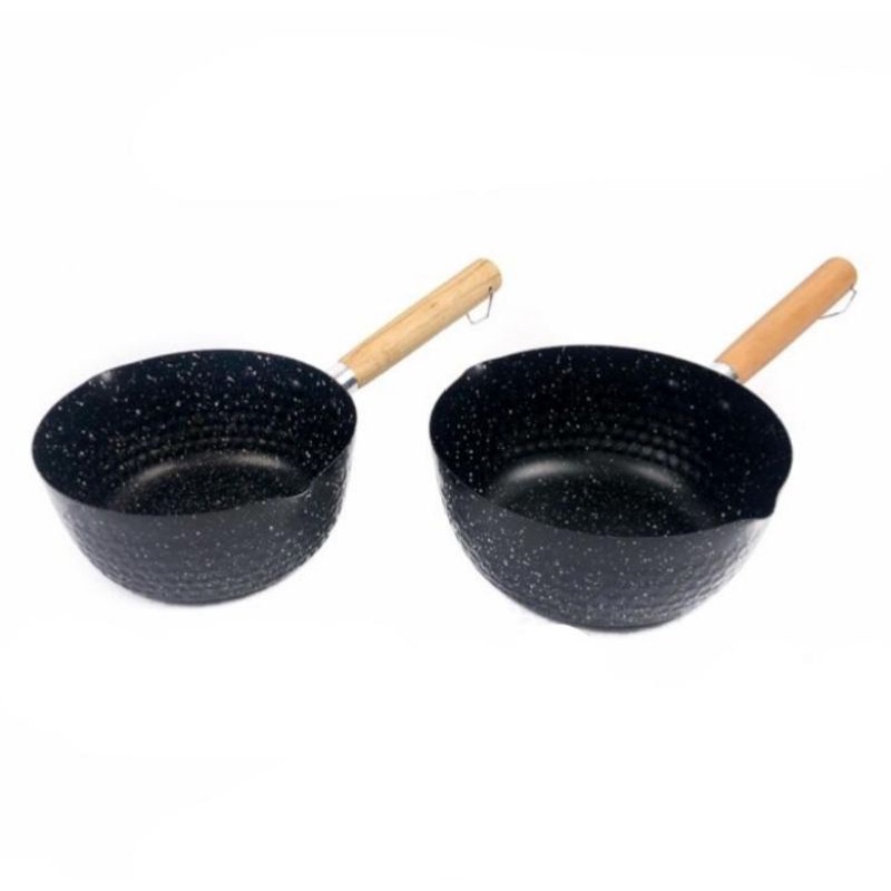 panci mie rebus aluminium tebal 20cm gagang kayu anti lengket / panci susu gagang kayu alumunium tebal milkpot saucepan yukihira marble hitam Tebal 16cm 18cm 20cm