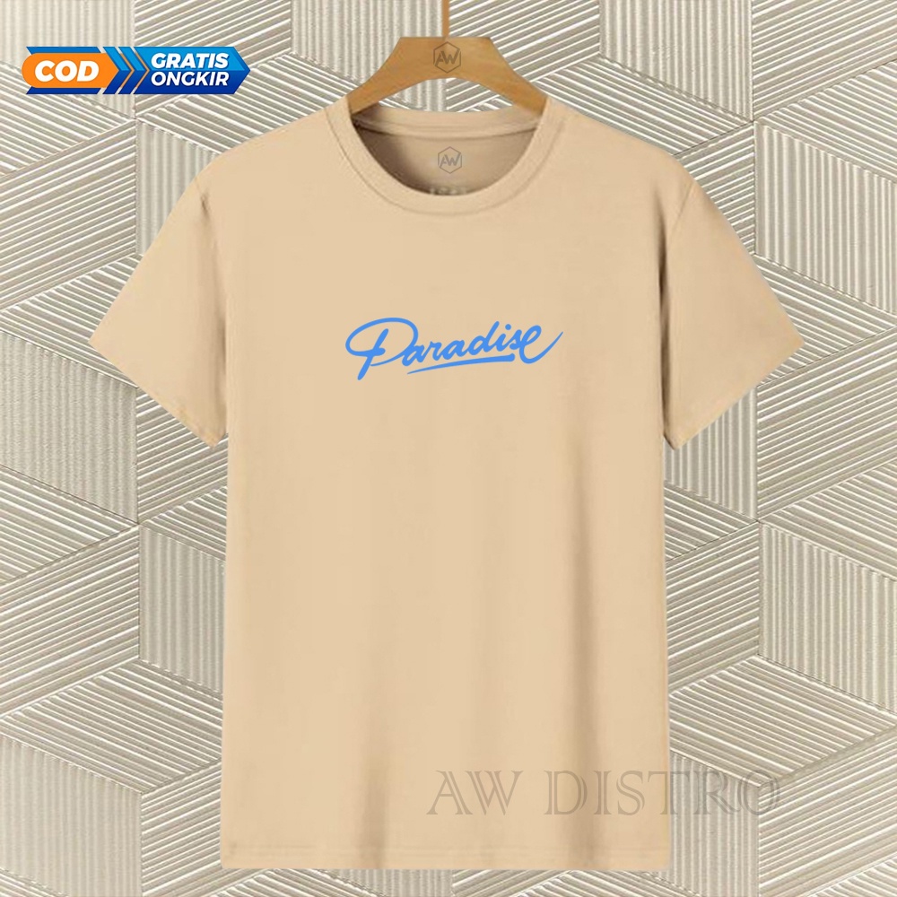 COD Baju Kaos Distro PARADISE Texs SkyyBlue Premium Quality Lengan Pendek