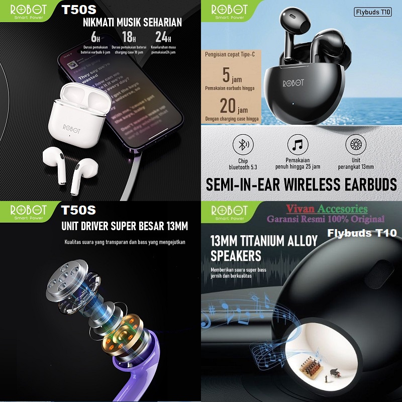 ROBOT Airbuds T50 &amp; Flybuds T10 Wireless Bluetooth Earphone TWS Earphone original