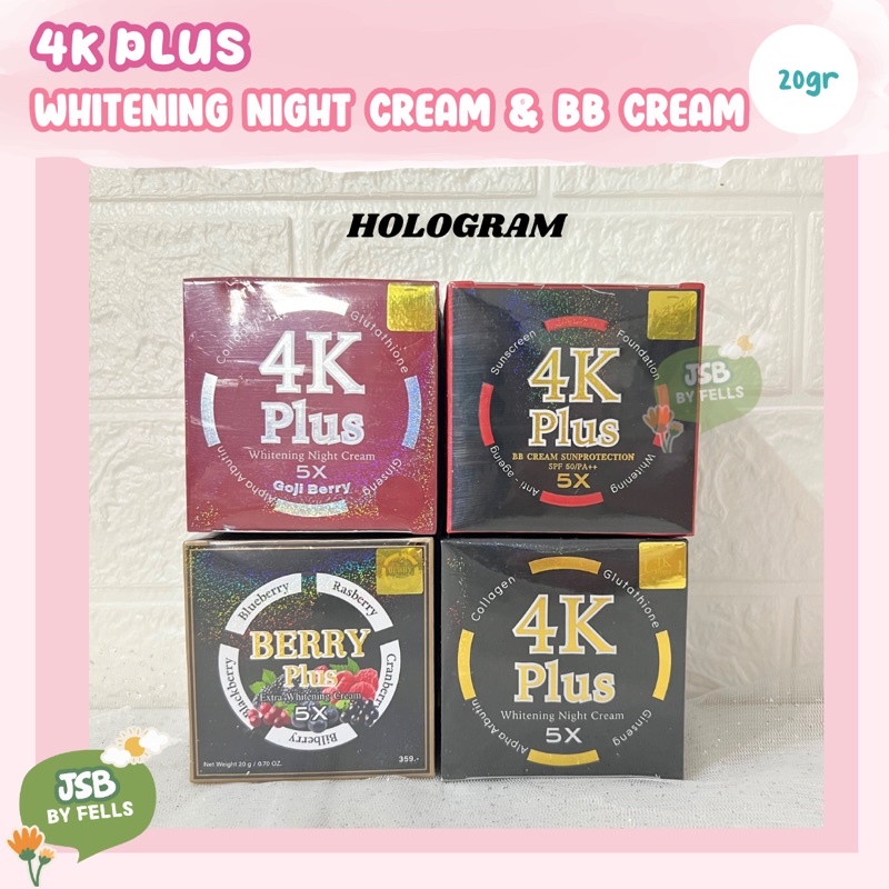 4K Plus Whitening Night Cream | 4K Plus Goji Berry | 4K Plus Day cream | 4K Plus Berry Plus | Krim Malam Pemutih 150gram
