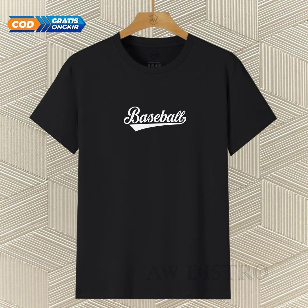 COD Baju Kaos Distro BASEBALL Teks Putih Premium Quality Lengan Pendek