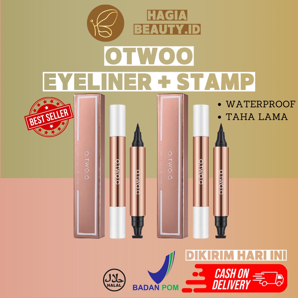 BISA COD - O.TWO.O Stamp Eyeliner Black Double Head Waterproof Pencil | Miraculous Cat Eye Stamp Eyeliner Pen - otwoo - otwo